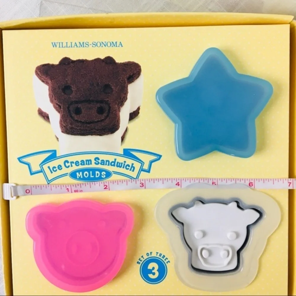 Williams Sonoma NEW Ice Cream Sandwich Maker Mold Farm Animals Pig‎ Star Cow